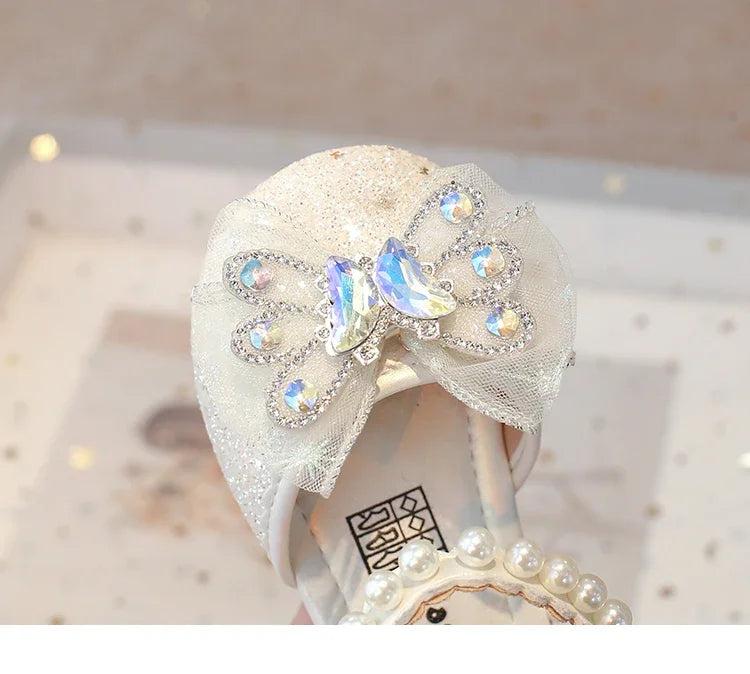Baby Girls Leather Shoes  Spring Summer Children Casual Half Sandals Sequins with Crystal Butterfly Fashion Princess Sweet