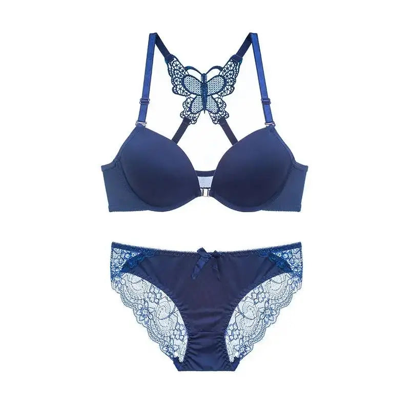 Underwear Women Bra Front Buckle Backless Butterfly Decoration Sexy Push Up Bras Adjustable Straps Bralette Lingerie Suit