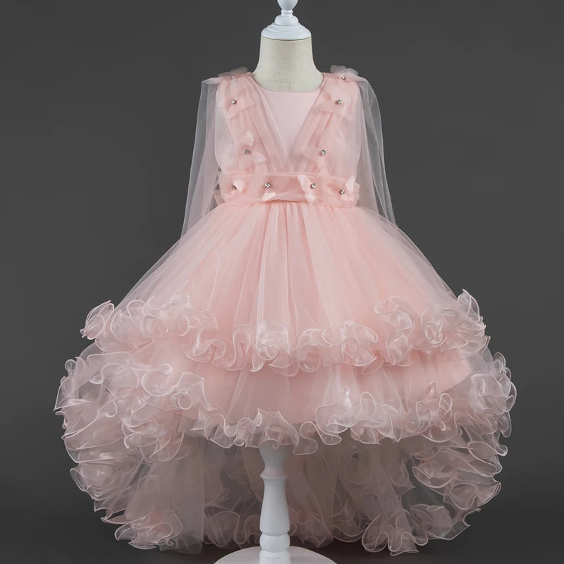 Girls White Pink Party Princess Dress Kids Girl Tailing Dresses for Wedding Birthday Ceremony Baby Girl Gown