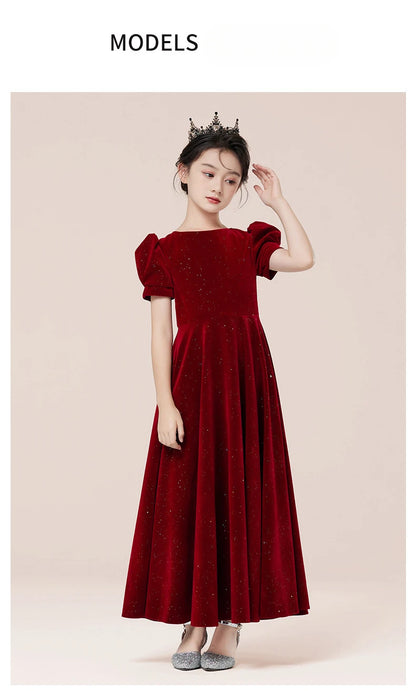 Kids Party Dress Clothing For Birthday Princess  Wine Red Piano Wedding Flower Girl 5-17 Years Old  Host Children's Formal Dress