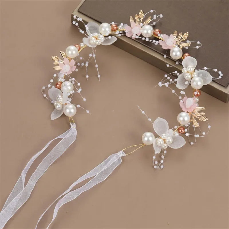 Elegant Girls Headband Lmitated Pearl Hair Headdress Baby Girls Flower Wreath Bride Garland Head Hoop Wedding Headbands Hair