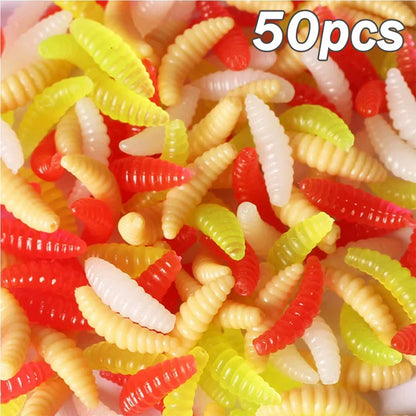 Portable Soft Silicone Bait Maggot Grub Soft Fishing Lure 2CM 50pcs/50x5pcs For Outdoor Fishing Accessories