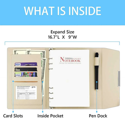 A5 Binder Refillable Planner Faux Leather Notebook Journal with Card Pen Holder Outdoor Journal Planner Agenda DIY Birthday Gift