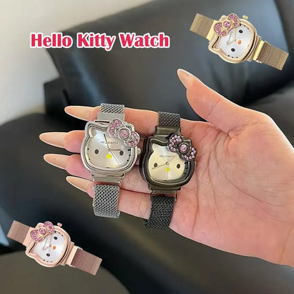 Hello Kitty Cartoon Watch Cute Student Fashion Watch Bow Decoration Quartz Wristwatch Girl Christmas Gift