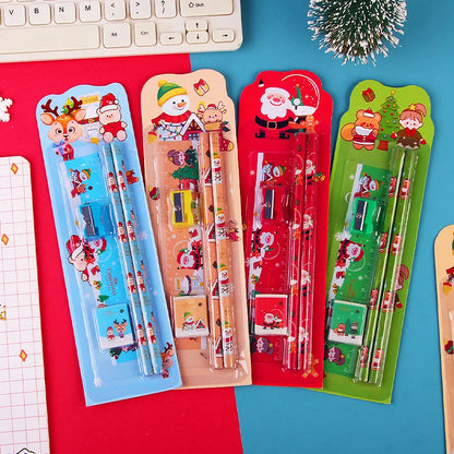 5pcs/Set Cute Cartoon Pencil Stationery Set Children Student Back To School Stationery Supplies Kawaii Kids Prize Christmas Gift