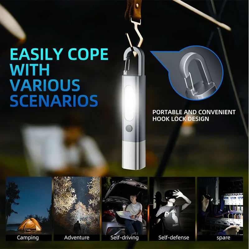 Super Bright LED+COB Flashlight Type-C USB Rechargeable Flashlights 3 Lighting Modes Emergency Light Outdoor Waterproof Torch