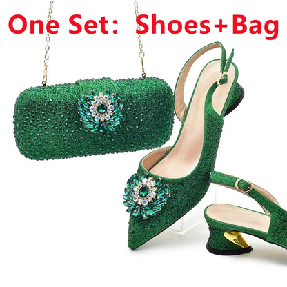 Luxury Designer Pumps Women Full Rhinestone Designer Shoe and Bag Sets From Italy
