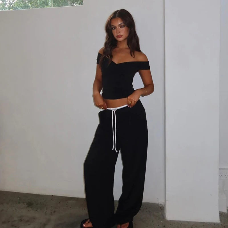 Faionable Pure Color Knot Fold over One oulder ort Crop Top T-irt Street Sle Slim Fit Polyester Summer New Arrival