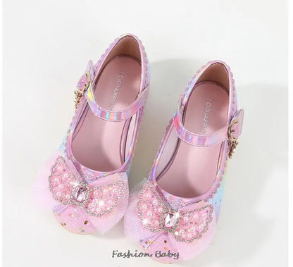Princess Shoes Children Shoes Round-Toe Soft-Sole Big Girls High Heel Princess Crystal Party Shoes Single Shoes