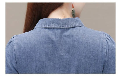 2026 Korean Summer New Denim Dress Women Temperament  Short Sleeved Fashion Slim All-match Casual Dress Female Vestidos