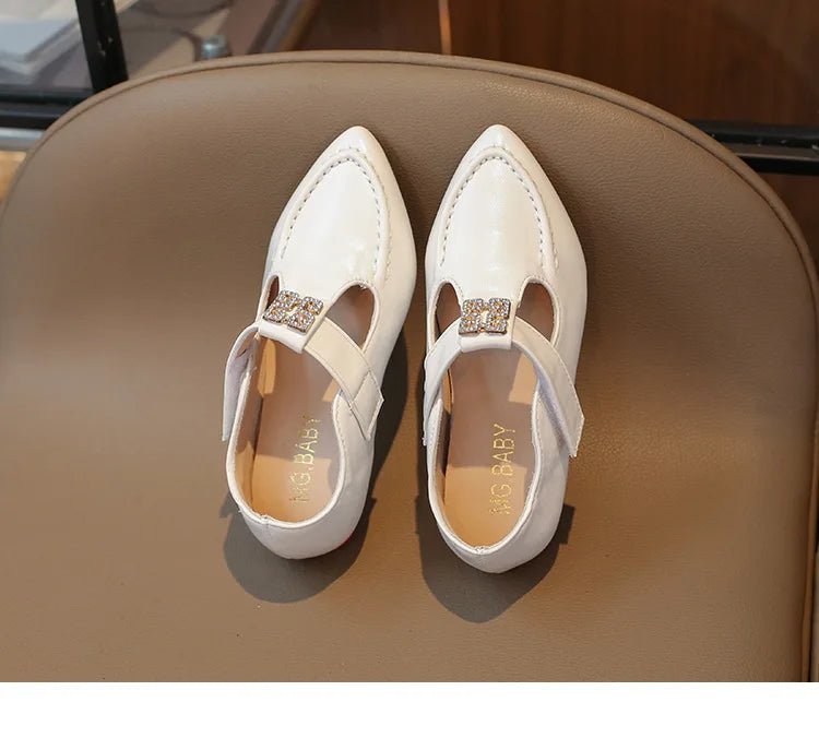 Fashion Girls' Shoes  Autumn New Kids Formal Pointed Leather Shoes Simple Versatile Girls' Rhinestone Casual Shoes Zapatos (Available)