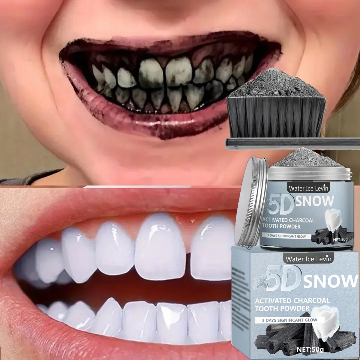 Bamboo Charcoal Teeth Whitening Powder - Natural Whitening and Deep Cleaning for Men and Women, Fresh Breath Daily Use Toothpaste, 1 Piece