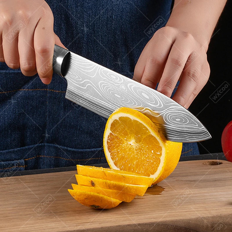 Professional Kitchen Knives Stainless Steel Scissors Fruit Utility Knife Sharpening Rod Sharp Slicing Chef knife Cooking Tools