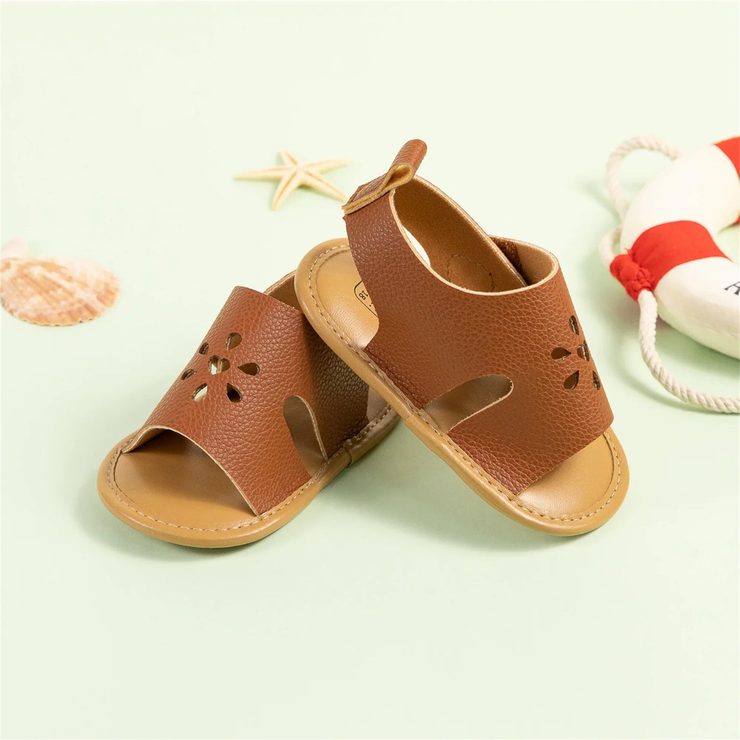 Baby Girl Summer PU Sandals Anti-slip Soft Sole Open-Toe Flower Hollow Shoes for Outdoor, School, Party