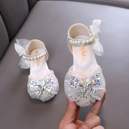 Luxury Girl Shoes Sweet Children's Causal Leather Shoes Fashion Bowtie Kids Versatile Princess Wedding Party Sandals Hook Loop