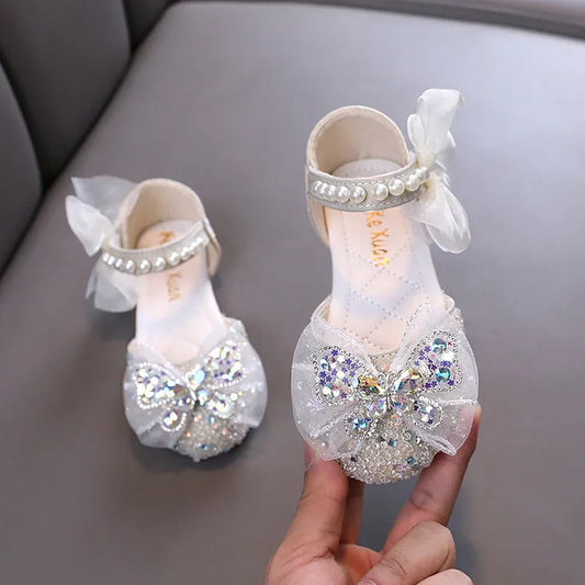 Luxury Girl Shoes Sweet Children's Causal Leather Shoes Fashion Bowtie Kids Versatile Princess Wedding Party Sandals Hook Loop