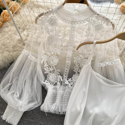 Lace Puff Long Sleeve Blouse Vintage Fashion Blouses Elegant Femme Blusas Korean Woman Tops Women Shirts Clothing Dropshipping