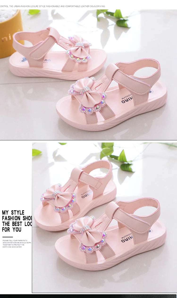 Solid Bow Children's Summer Shoes Cute 2025 Beach Non Slip Sandals For Baby Girls Footwear Soft Infant Kids Fashion Sandals