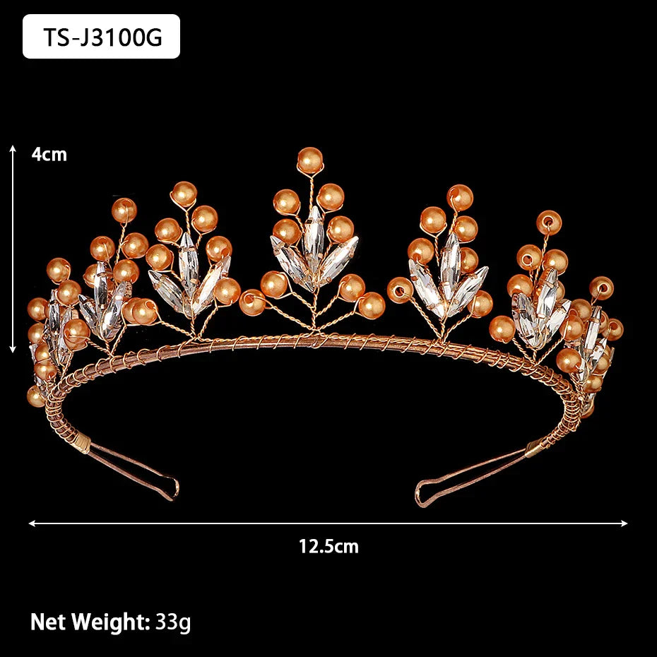 Efily Gold Color Wedding Tiaras and Crowns for Pearl Rhinestone Headband Bride Headpiece Jewelry