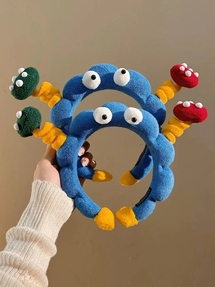Cute Big Eyes Plush Hair Hoop for Girls Handmade High Top Headband for Face Washing Bath Skincare Fun Hair Accessories