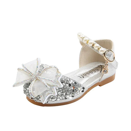 Girls Sandals Princess Single Shoes Rhinestone Butterfly Dance Kids Shoes Glitter Leather Party Dress Wedding Shoes E615