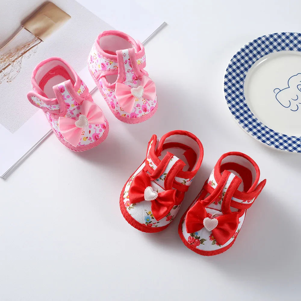Newborn Baby Boy Girls Shoes Spring Autumn Lovely Floral Embroidery Anti-Slip Sneaker Crib Shoes Soft Cotton Cute First Walkers