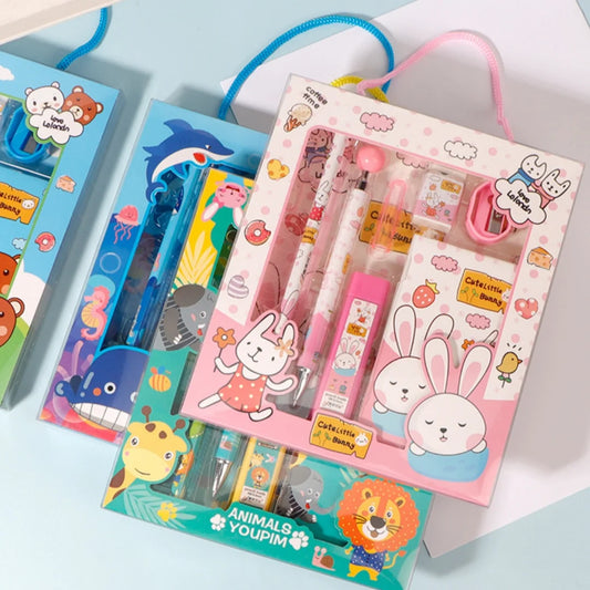 5/8 Stationery Set Notebook Pencil Automatic Pencil Pencil Cap Pencil Sharpener Pencil Refill Geometric Ruler Eraser for Kids