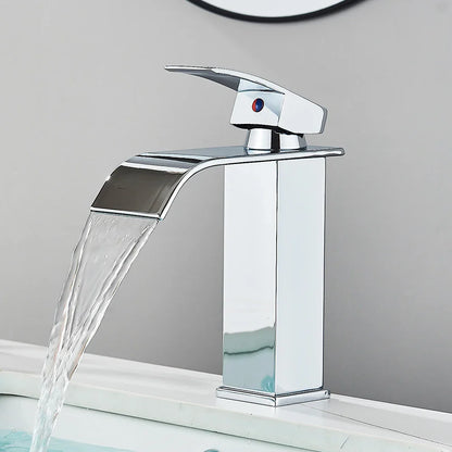 Matte Black Basin Faucet Deck Mounted Single Lever Bathroom Crane Waterfall Brass Bathroom Tap Hot Cold Water Mixer Taps