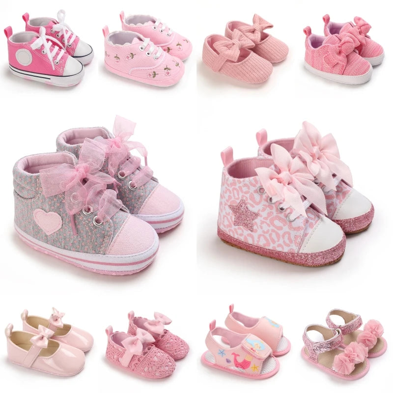 Fashionable Baby Girl Shoes Cute Classic Pink Theme Casual Flat Shoes Soft Sole Comfortable Lightweight Walking Shoes