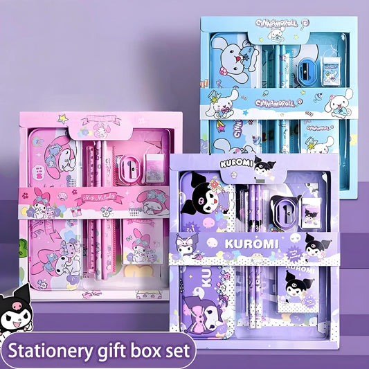 Kuromi Melody Cinnamoroll stationery gift box boys and girls 12 pieces of learning stationery sets new hot cute stationery sets.