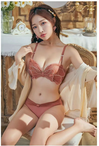 New Small Breast Push Up Seamless Underwear No Steel Ring Cute Adjustable Comfortable Bra Set