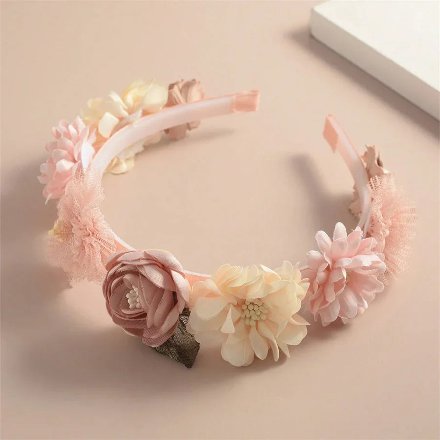 Advanced Handmade Flower Girls Headbands Cute Pearl Feather Wedding Crown Princess Dance Party Headwear Fashion Hoop Accessories