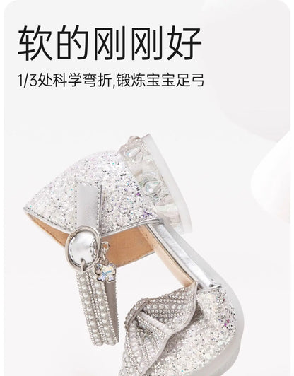 Brand Princess Shoe 2025 Summer New Sandals for Girls Kid Crystal Shoe Women Heels Gift Party Dresses for Girl Women's Sandals