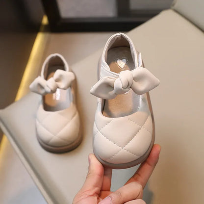 Children's Leather Shoes Non-slip Soft Bottom Kids Mary Jane Shoes Fashion Solid Color Bowknot Girls School Causal Single Shoes