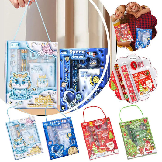 1 Set Cartoon Stationery Set Including Pencil Notebook Ruler Eraser Pencil Sharpener Student School Supplies Stationery Gifts