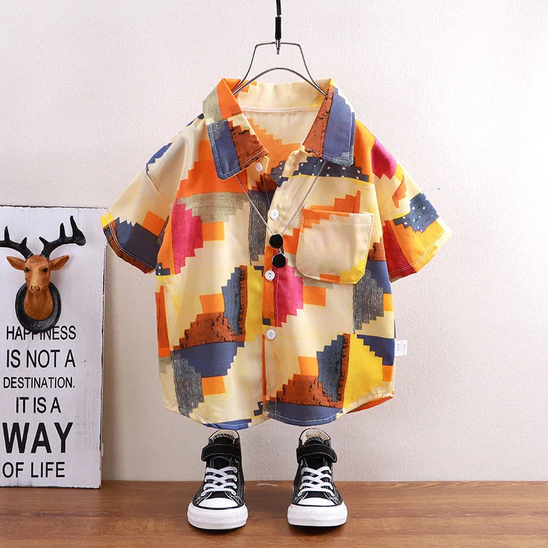 Children's shirts summer style short sleeved boys' tops baby coats children's clothing Hong Kong style casual trend wholesale