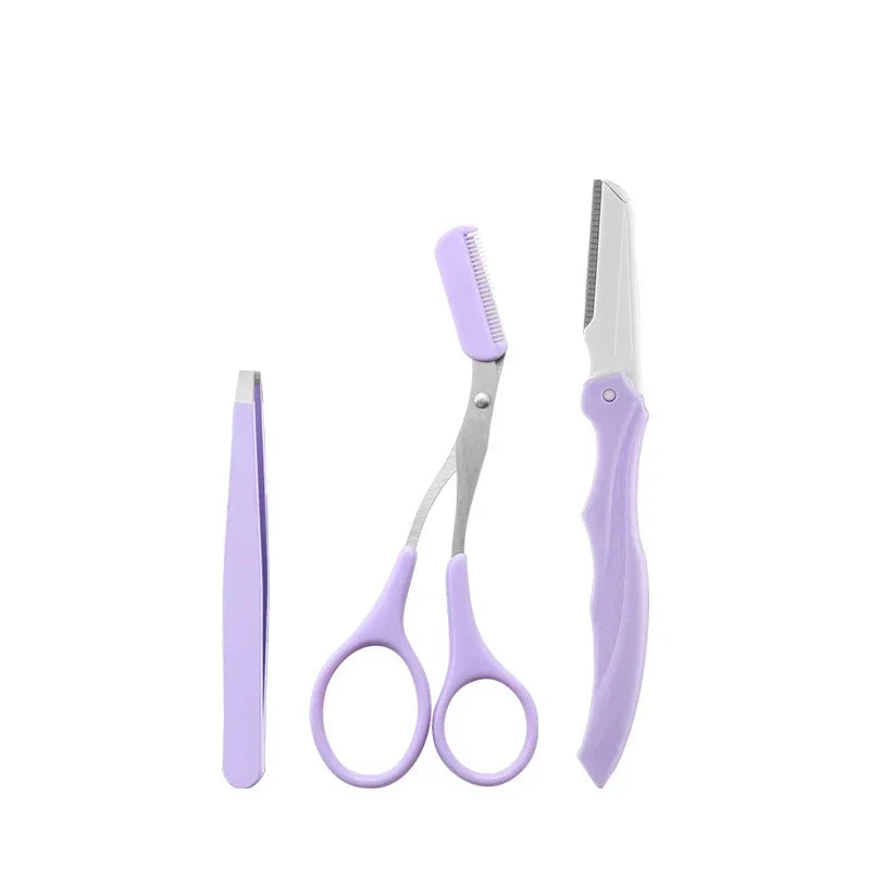 Private Label 3Pcs/Set Makeup Tools Portable Eyebrow Trimming Set Eyebrow Razor Eyebrow Scissors with Comb