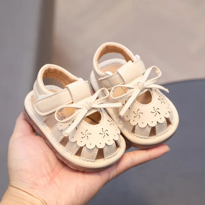 Baby Girl Sandals Summer Infant Shoes Outwear First Walkers Cute Sweet Close-toed Sandals For Girl Pink, Beige