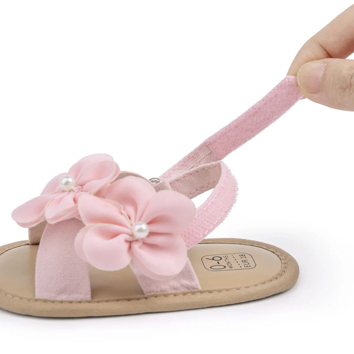 Baby Girls Shoes Flowers With Pearls Summer Cool Princess Sandals Lightweight Comfortable Soft Anti-slip Flat Sole