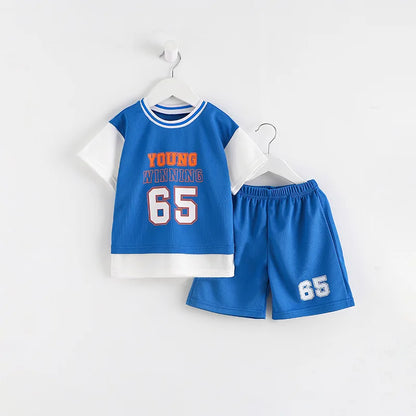 Boys Clothes Sets Summer Breathable Tracksuit Fashion Children's Sports Two Piece Set T-shirt + Shorts Suits