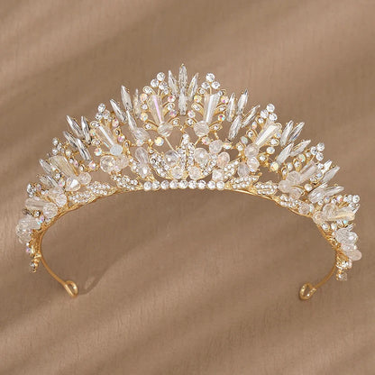 Efily Gold Color Wedding Tiaras and Crowns for Pearl Rhinestone Headband Bride Headpiece Jewelry