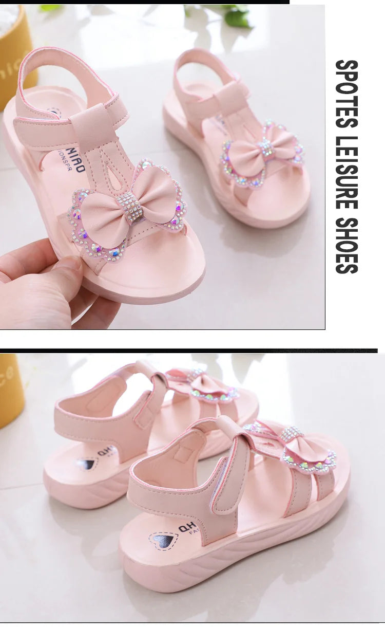 Solid Bow Children's Summer Shoes Cute 2025 Beach Non Slip Sandals For Baby Girls Footwear Soft Infant Kids Fashion Sandals
