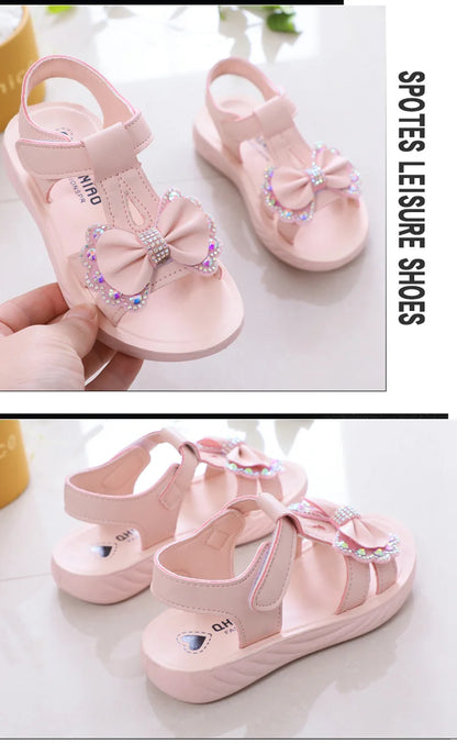 Solid Bow Children's Summer Shoes Cute 2025 Beach Non Slip Sandals For Baby Girls Footwear Soft Infant Kids Fashion Sandals