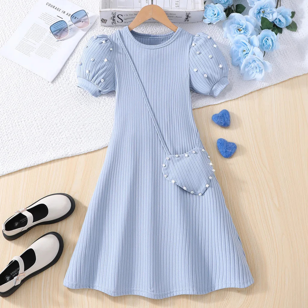 Teen Girl Dress Summer Purple Retro Short Sleeve Children Dresses Fashion Girl Costume Party Big KIds Outfit 7 8 9 10 11 12Yrs