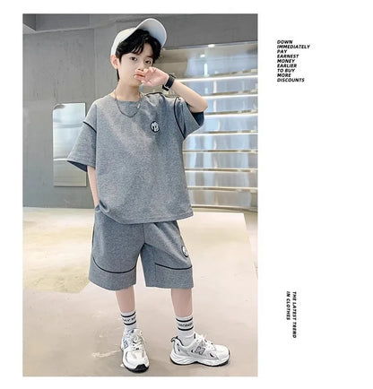 Boys Suit Child set Clothes Short-Sleeved loose black t-shirt + half pants Teenager Tracksuits Kids 8 10 12 year