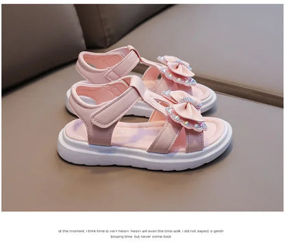 Kid Shoe Girl Soft Soles Casual Shoe Fashionable Princess Shoes New Water Diamond Beach Shoes Bow Shaped Girl Sandals Sandálias