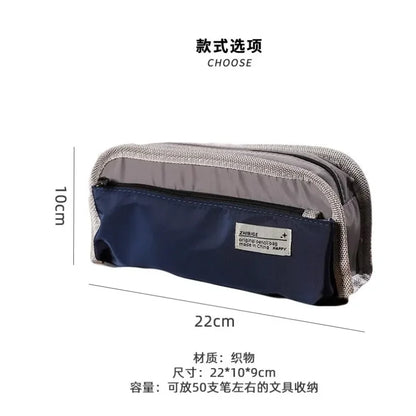 Outdoor Style Pencil Bag Pen Case Hitting Color Canvas 3 Layer Pocket Storage Pouch for Stationery School
