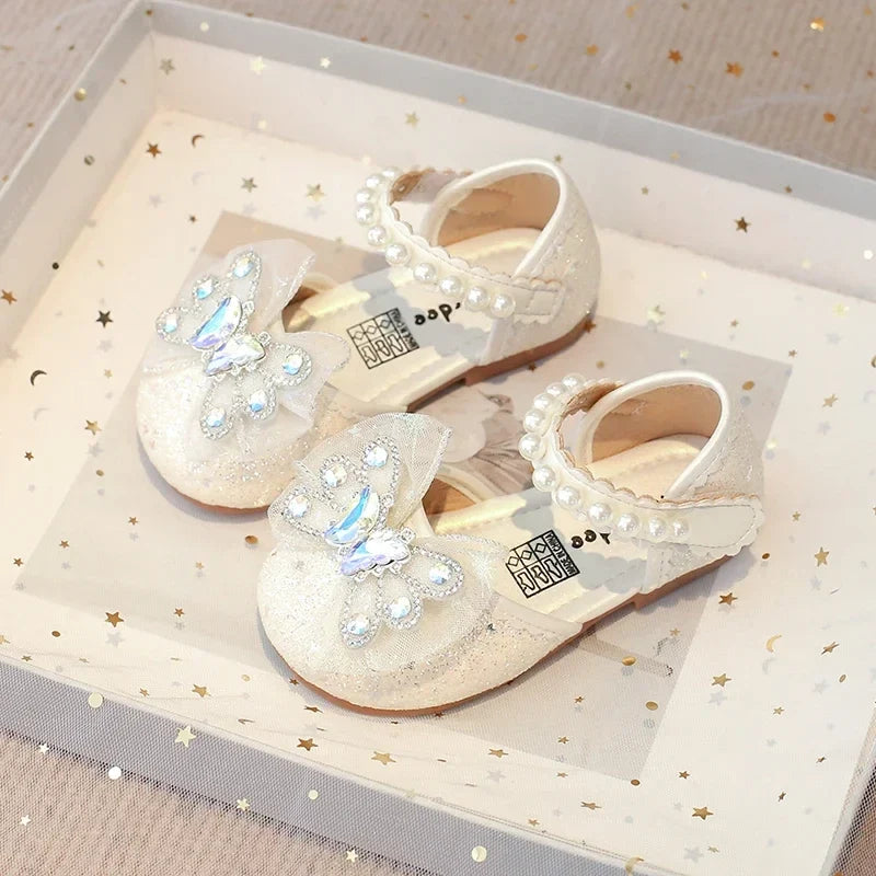 Baby Girls Leather Shoes  Spring Summer Children Casual Half Sandals Sequins with Crystal Butterfly Fashion Princess Sweet