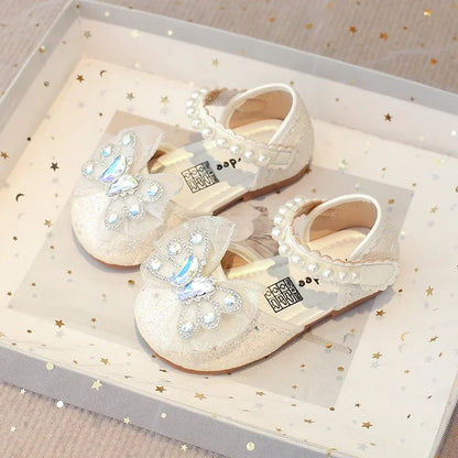 Baby Girls Leather Shoes  Spring Summer Children Casual Half Sandals Sequins with Crystal Butterfly Fashion Princess Sweet