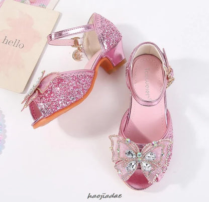 Summer High Heels Shoes for Girls Pageant Kids Sandals Child Mary Jane Shiny Princess Party Dress Up Shoes Purple Gold Pink Blue